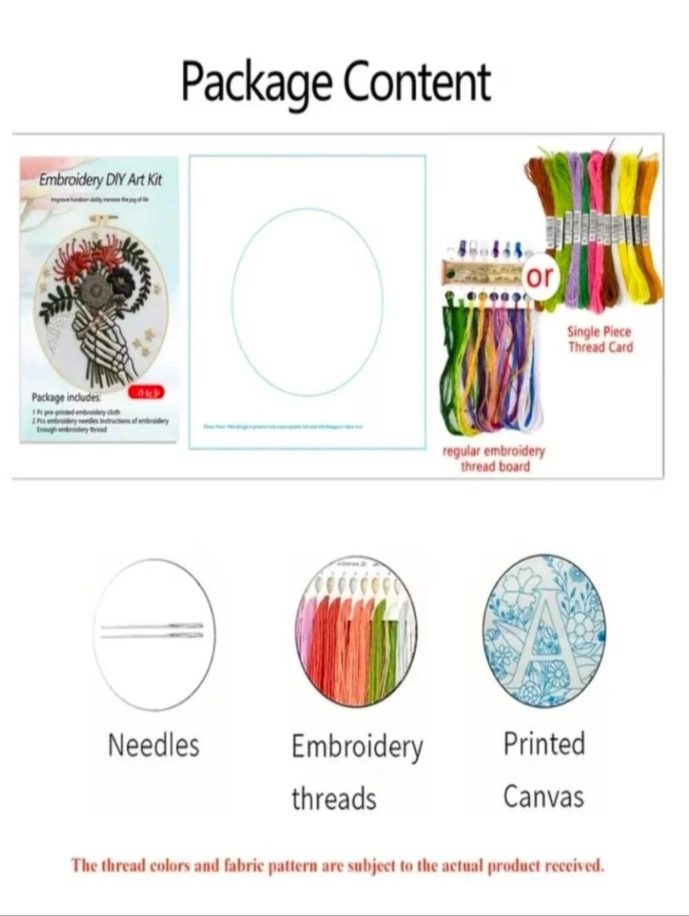 DIY Embroidery for Beginners Craft Kit Skeleton Hands Holding Flowers NWT